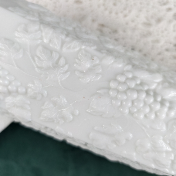 Vintage Tall Milk Glass Grape Vines Footed Vase - Picture 8 of 8